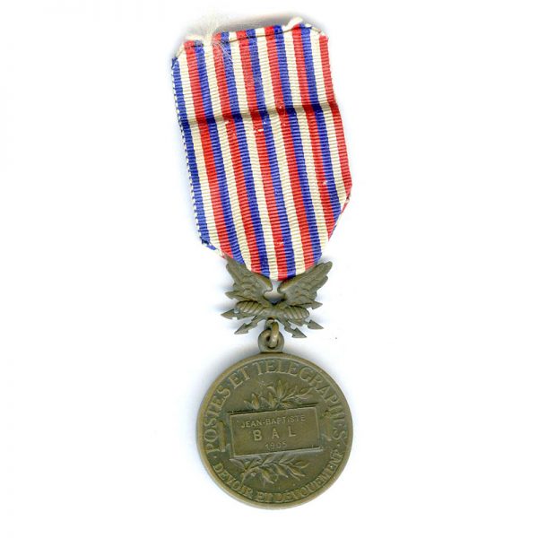 Posts and Telegraphs Medal of Merit bronze embossed naming to Jen Baptiste... 2