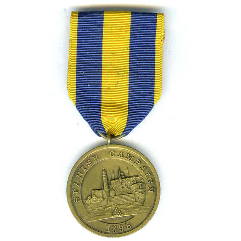 Spanish War Service medal Navy early unnumbered striking with sewn broach	(L22784... 1
