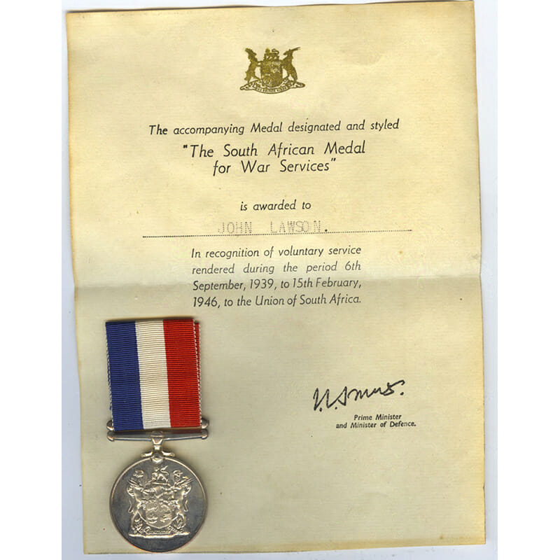 Home Service Medal 1939-45 silver  with original certificate of issue John Lawson 1